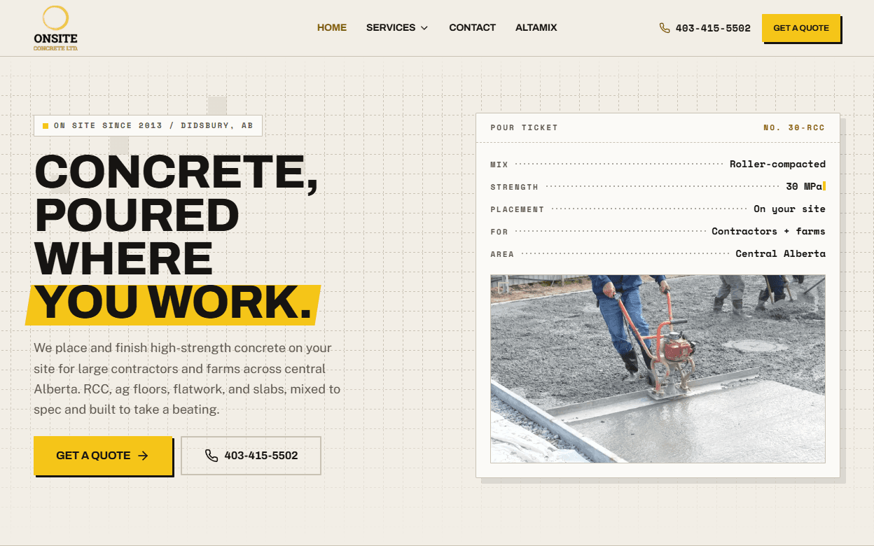 ONSITE, website built by Polar Visuals in central Alberta